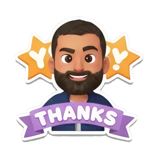 胡子大叔双手合十表示感谢，带有THANKS文字装饰 Bearded Man Daily Expressions sticker for expressive chats and social replies.