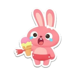 Pink bunny eating ice cream, surprised expression. Pink Bunny Beach Day sticker for expressive chats and social replies.