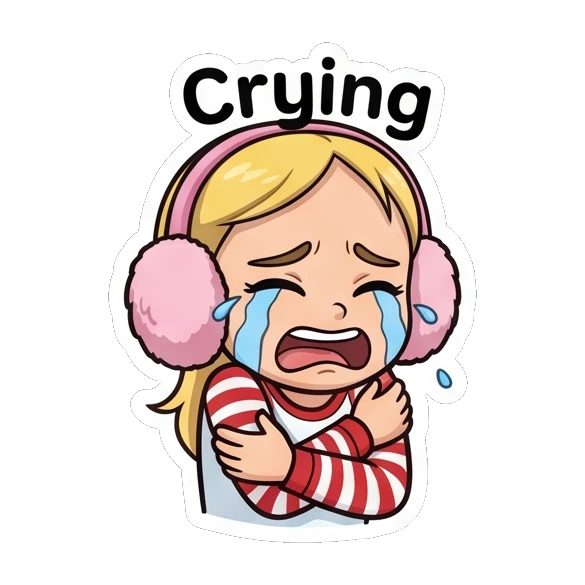 Blonde girl crying bitterly while hugging herself. Blonde Girl Daily Life sticker for expressive chats and social replies.
