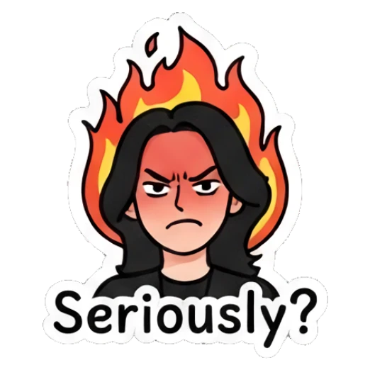 Angry girl with a fire background looking annoyed. Cool Rocker Girl Daily Life sticker for expressive chats and social replies.