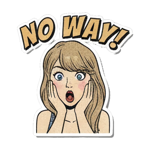 Blonde woman looking shocked with hands on cheeks and NO WAY text Retro Pop Diva Vibes sticker for expressive chats and social replies.