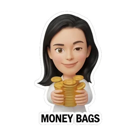 wealthy girl holding gold coins Rich Girl Lifestyle sticker for expressive chats and social replies.