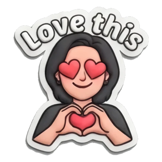 Girl making a heart shape with hands and Love this text Puff Print Girl Daily sticker for expressive chats and social replies.