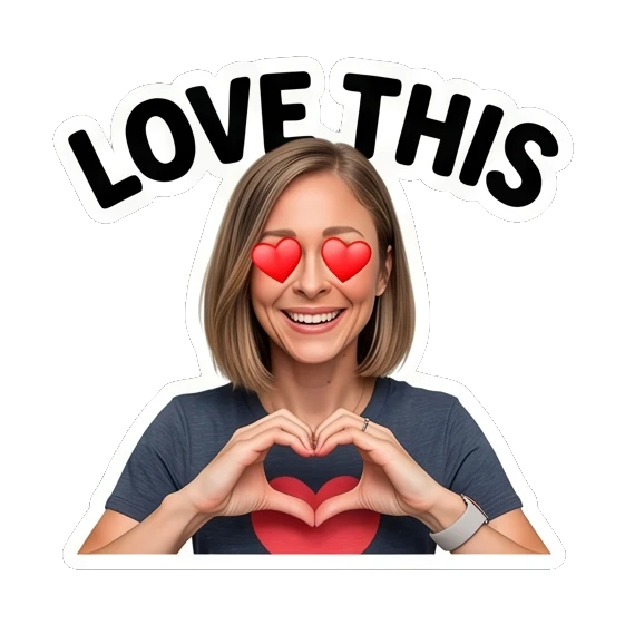 Mom making a heart shape with her hands and heart eyes. Mally Mom Daily Life sticker for expressive chats and social replies.