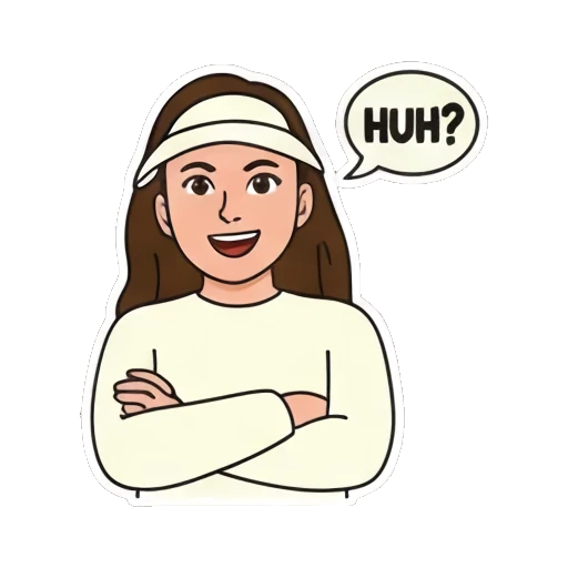 Confused girl asking "HUH?" Visor Girl Expressions sticker for expressive chats and social replies.