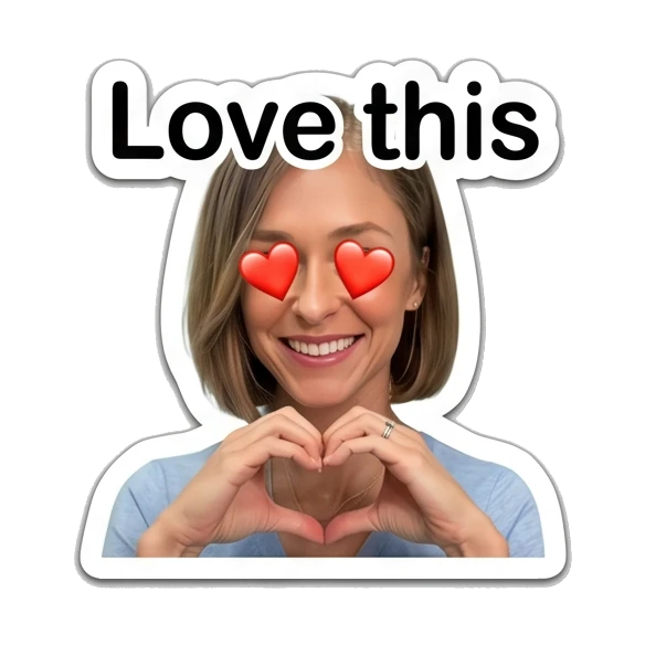 Woman making a heart shape with hands with text 'Love this' Daily Life of a Modern Woman sticker for expressive chats and social replies.