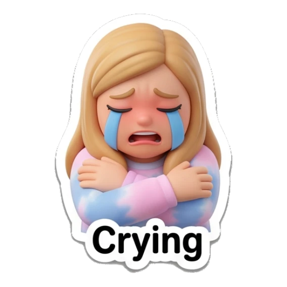 Blonde girl sobbing with arms crossed, text Crying Blonde Girl Daily Vibes sticker for expressive chats and social replies.