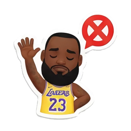 詹姆斯挥手告别，表情无奈，旁边有禁止符号 King James Court Vibes sticker for expressive chats and social replies.