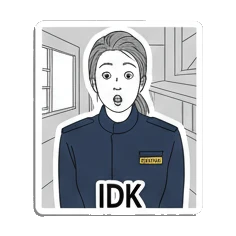 摊手表示不知道IDK Digital Moods of a Modern Girl sticker for expressive chats and social replies.