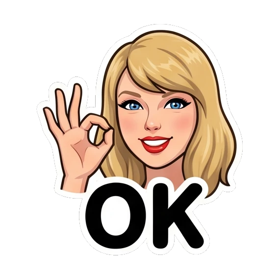 Blonde girl making OK gesture with text OK Blonde Pop Icon Expressions sticker for expressive chats and social replies.
