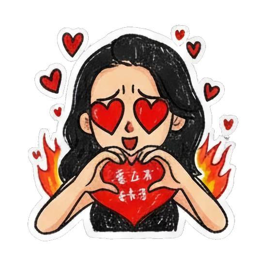 Girl making a heart shape with hands and heart eyes Charming Girl Daily Doodles sticker for expressive chats and social replies.