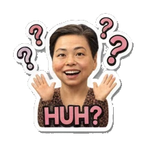 Middle-aged woman confused with HUH text Cheerful Middle-Aged Woman Expressions sticker for expressive chats and social replies.