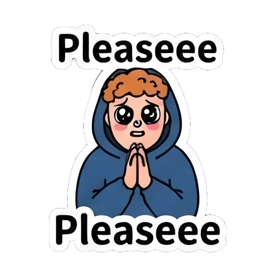 Pleading ginger athlete with puppy eyes with text Pleaseee Ginger Athlete Vibes sticker for expressive chats and social replies.