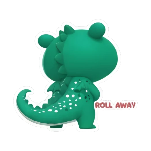 Green dinosaur rolling away with ROLL AWAY text Little Green Dino Adventures sticker for expressive chats and social replies.