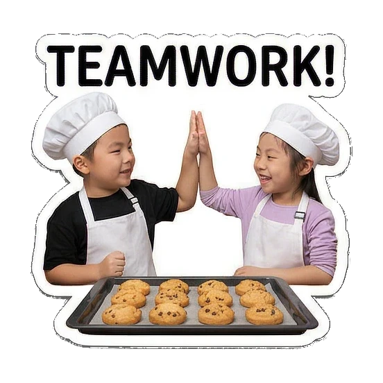 high five teamwork Little Chefs Cooking Adventures sticker for expressive chats and social replies.