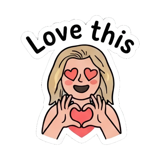Loving girl making heart shape with hands, saying Love this Festival Boho Girl sticker for expressive chats and social replies.