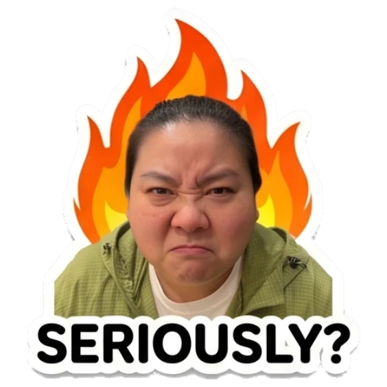 Woman looking angry with fire background Daily Life of a Friendly Woman sticker for expressive chats and social replies.