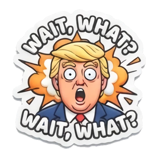 Trump looking shocked with mouth open, text WAIT WHAT “DUMP TRUMP!” sticker for expressive chats and social replies.