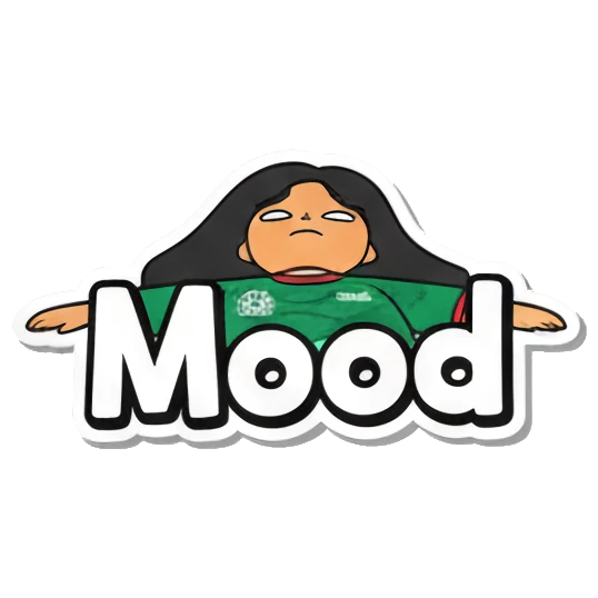 Girl lying flat on floor with text Mood Soccer Fan Girl Daily Life sticker for expressive chats and social replies.