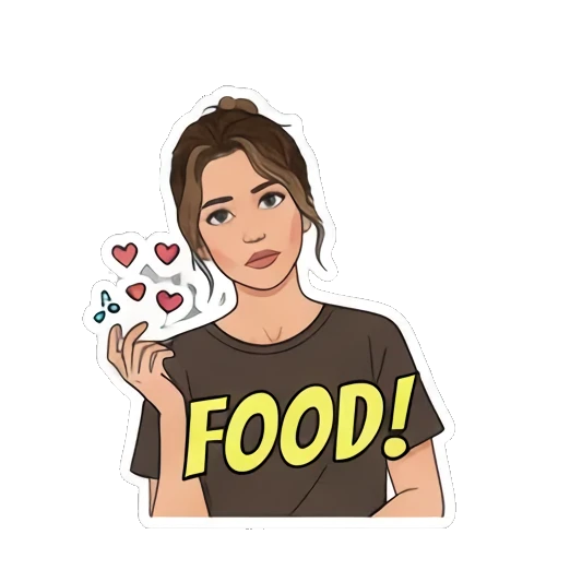 Craving 'FOOD!' with cutlery Young Woman's Expression Pack sticker for expressive chats and social replies.