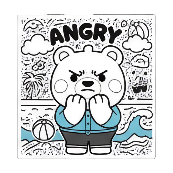 Angry bear clenching fists with ANGRY text on beach Doodle Bear Summer Vibes sticker for expressive chats and social replies.