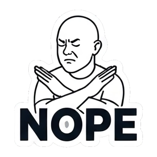 Bald man crossing arms in rejection with 'NOPE' text Bald Guy Daily Vibes sticker for expressive chats and social replies.