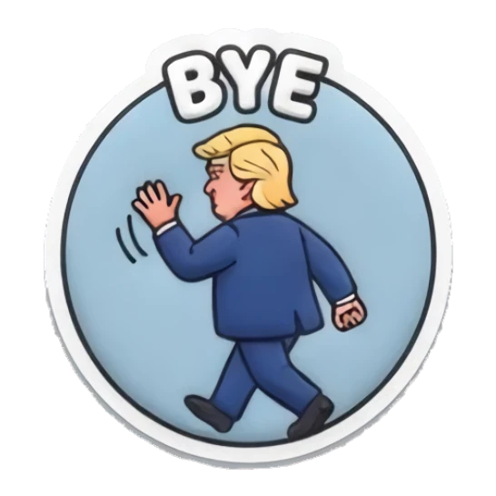Trump walking away waving, text BYE “DUMP TRUMP!” sticker for expressive chats and social replies.