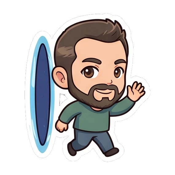 Bearded man walking through a portal Cheerful Bearded Guy sticker for expressive chats and social replies.