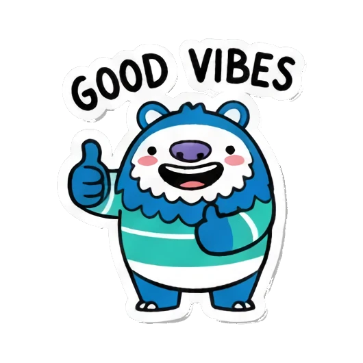 Happy monster thumbs up, 'GOOD VIBES' Fluffy Monster Moods sticker for expressive chats and social replies.