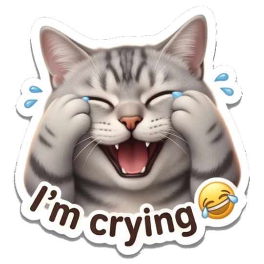 Laughing tabby cat crying tears of joy with 'I'm crying' text Tabby Cat Daily Vibes sticker for expressive chats and social replies.