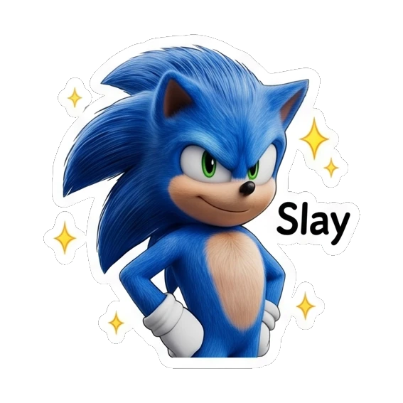 Sonic posing confidently with Slay text Sonic Expressive Vibes sticker for expressive chats and social replies.