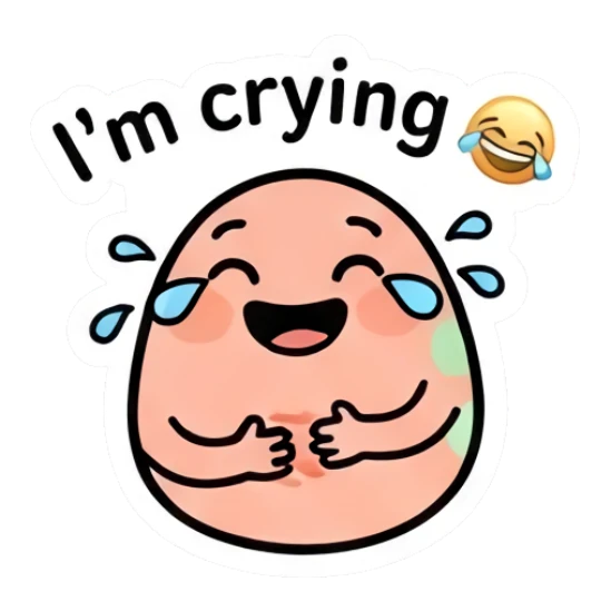 Laughing egg character crying tears of joy with text I'm crying Doodle Egg Expressions sticker for expressive chats and social replies.
