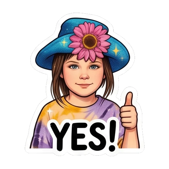 Girl giving a thumbs up with a smile with text YES Sunflower Girl Daily Vibes sticker for expressive chats and social replies.