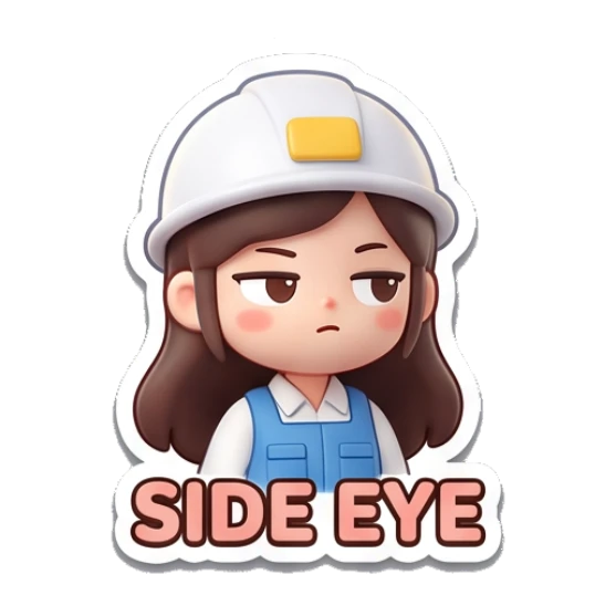 Construction girl giving a side eye with skeptical expression Yewab Construction Crew sticker for expressive chats and social replies.