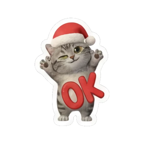 小猫戴圣诞帽说OK Festive Tabby Expressions sticker for expressive chats and social replies.