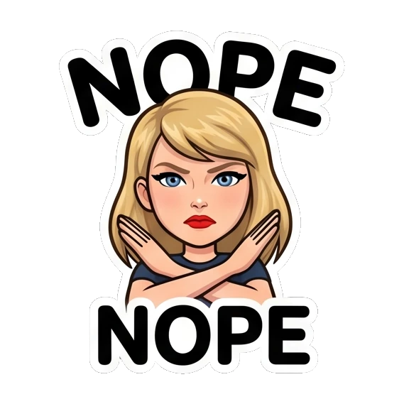 Blonde girl crossing arms in refusal with text Nope Blonde Pop Icon Expressions sticker for expressive chats and social replies.