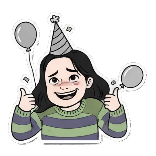 派对庆祝PARTY Cartoon Girl Expressions sticker for expressive chats and social replies.