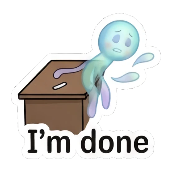 Ghostly figure floating away from a desk representing being done Everyday Guy Expressions sticker for expressive chats and social replies.