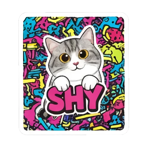 Shy cat peeking over edge with SHY text Retro Graffiti Cat Vibes sticker for expressive chats and social replies.