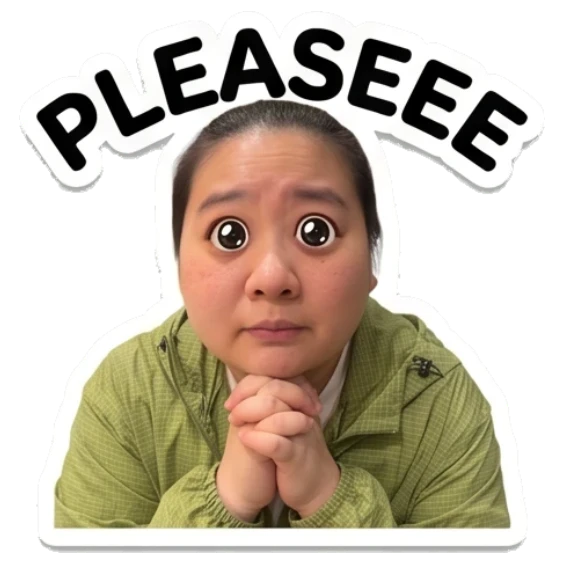 Woman looking pleadingly with hands together Daily Life of a Friendly Woman sticker for expressive chats and social replies.