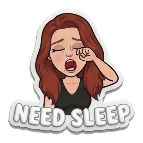 Red-haired girl yawning and rubbing eyes, text NEED SLEEP Red-Haired Girl Daily Moods sticker for expressive chats and social replies.