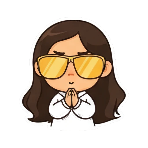 Pleading girl with hands together and yellow sunglasses Cool Girl Daily Vibes sticker for expressive chats and social replies.