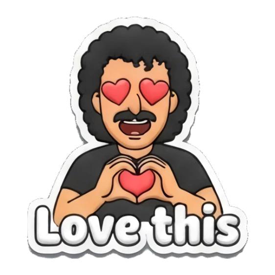 Man making a heart shape with hands and text Love this Curly Hair Guy Adventures sticker for expressive chats and social replies.