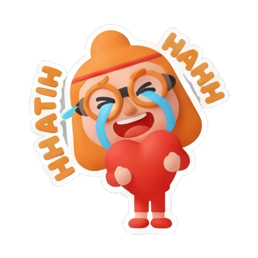Ginger girl crying tears of joy while holding a heart with text HAHH Cheerful Ginger Girl Adventures sticker for expressive chats and social replies.