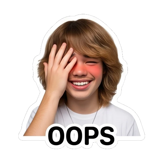 Teen boy covering face with hand in embarrassment, text OOPS Teen Boy Daily Vibes sticker for expressive chats and social replies.