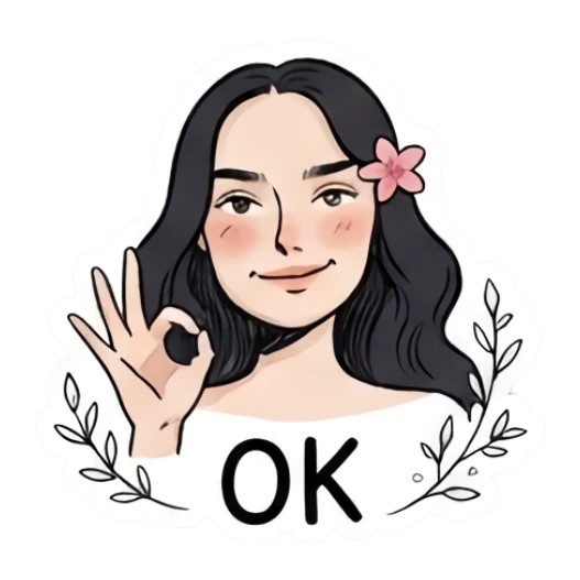 Girl making OK gesture with hand, smiling, text OK Charming Girl Daily Expressions sticker for expressive chats and social replies.