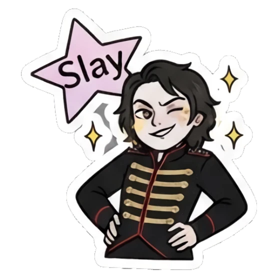 Rocker boy winking and posing with hands on hips, 'Slay' text. Emo Rocker Daily Vibes sticker for expressive chats and social replies.