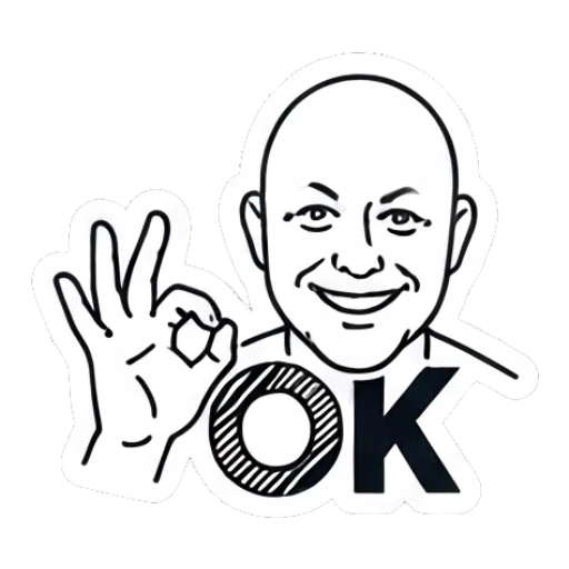 Bald man making an OK hand gesture with 'OK' text Bald Guy Daily Vibes sticker for expressive chats and social replies.