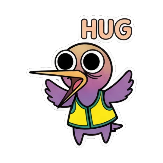 小鸟张开双臂，头顶HUG文字，表示拥抱 Funny Bird Daily Life sticker for expressive chats and social replies.