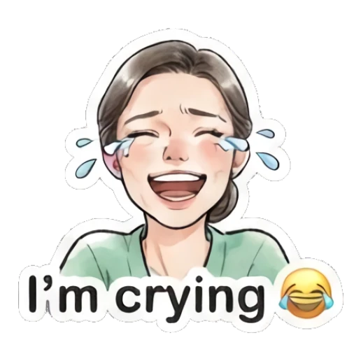 Woman laughing with tears of joy and text I'm crying Modern Gentle Lady Expressions sticker for expressive chats and social replies.